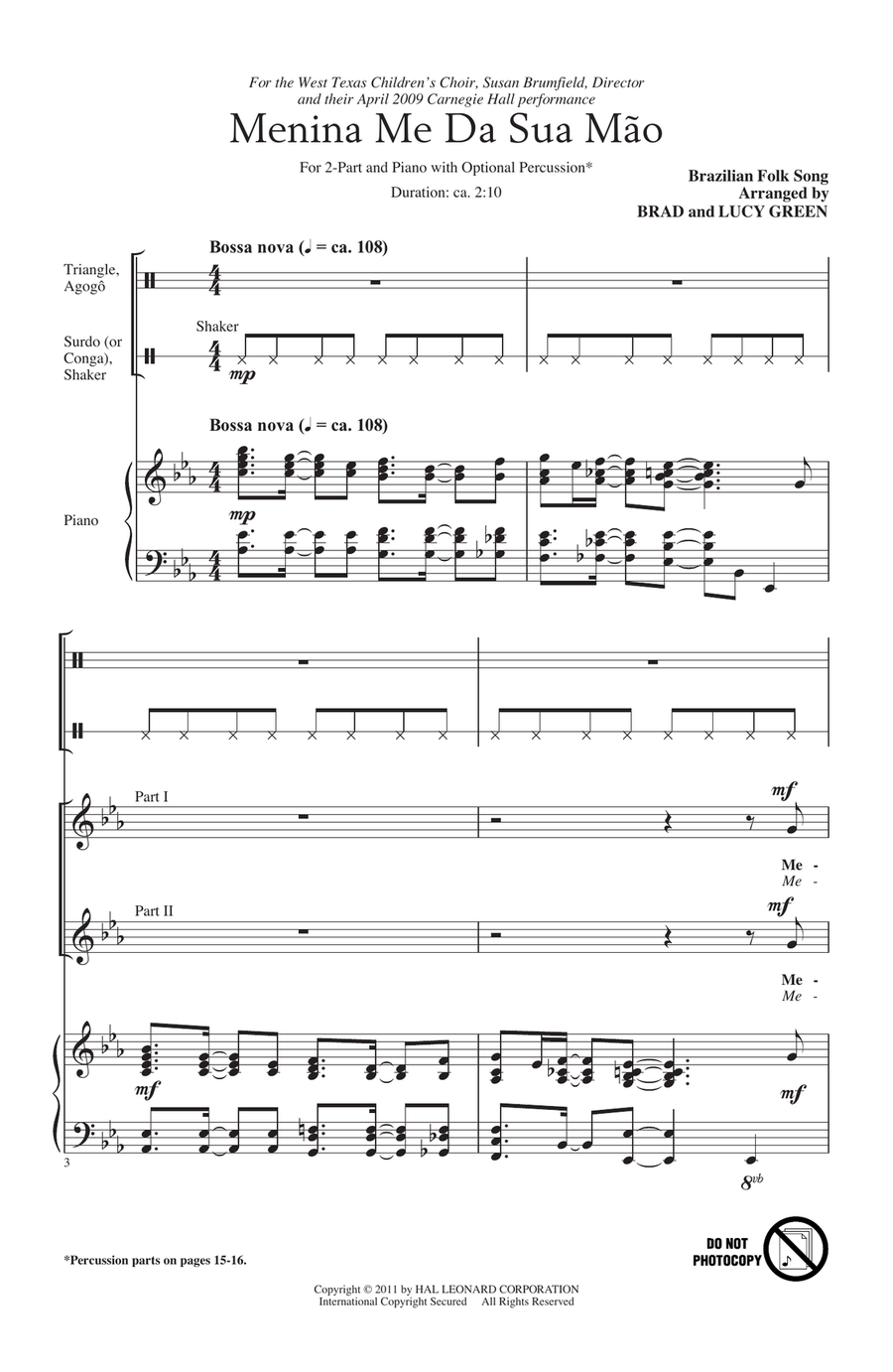 Menina Me Da Sua Mao (Give Me Your Hand, Menina) 2-Part scores gallery preview page 1