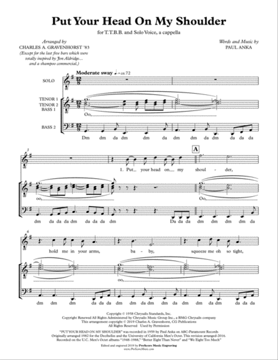 Put Your Head On My Shoulder TTBB scores gallery preview page 1