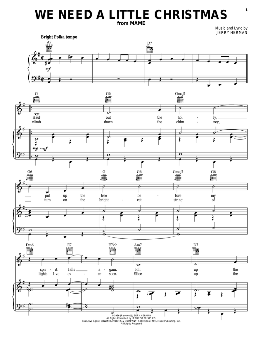 We Need A Little Christmas Piano, Vocal, Guitar scores gallery preview page 1