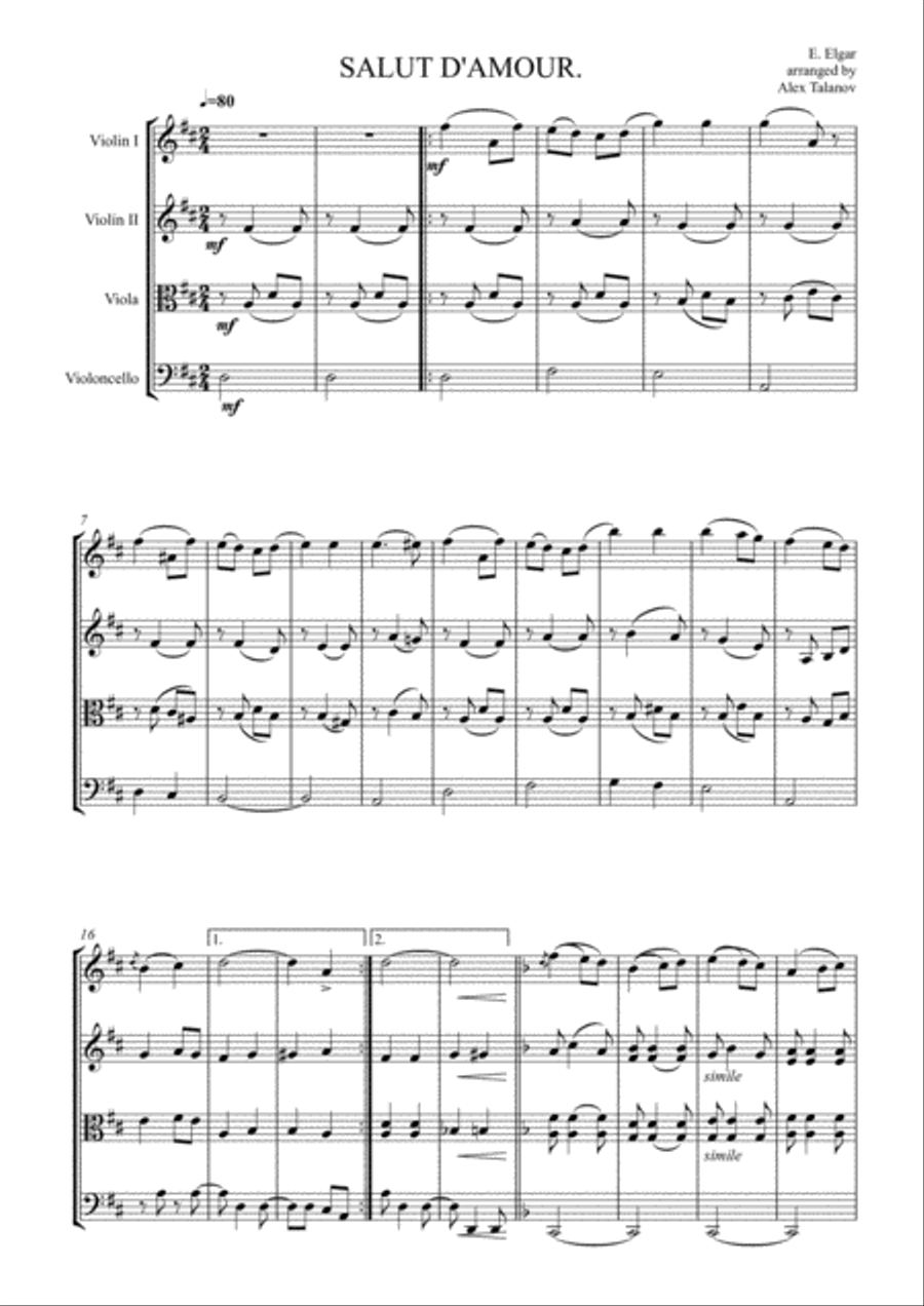 Salut D'amour String Quartet scores gallery preview page 2
