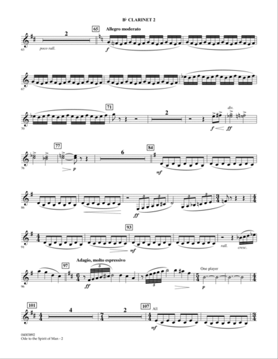 Ode to the Spirit of Man - Bb Clarinet 2 Concert Band scores gallery preview page 2
