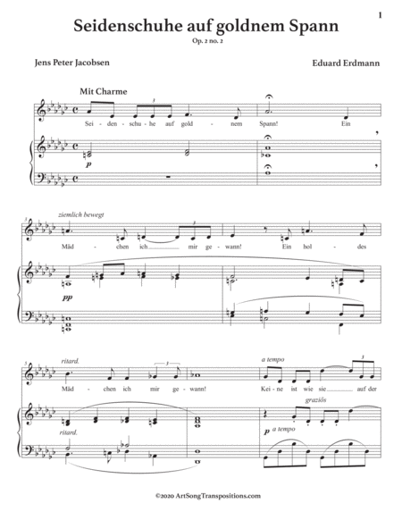 ERDMANN: Seidenschuhe auf goldnem Spann, Op. 2 no. 2 (transposed to G-flat major)