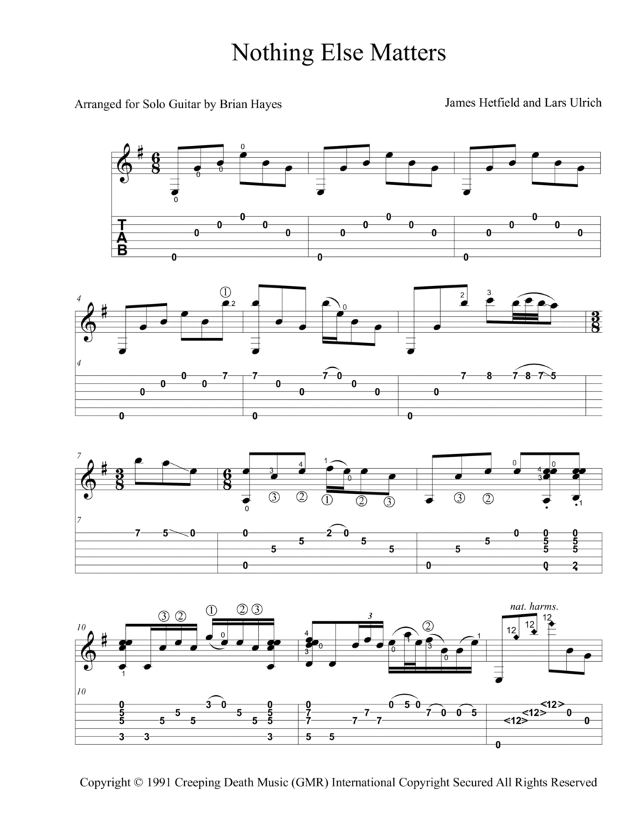 Nothing Else Matters Classical Guitar scores gallery preview page 1