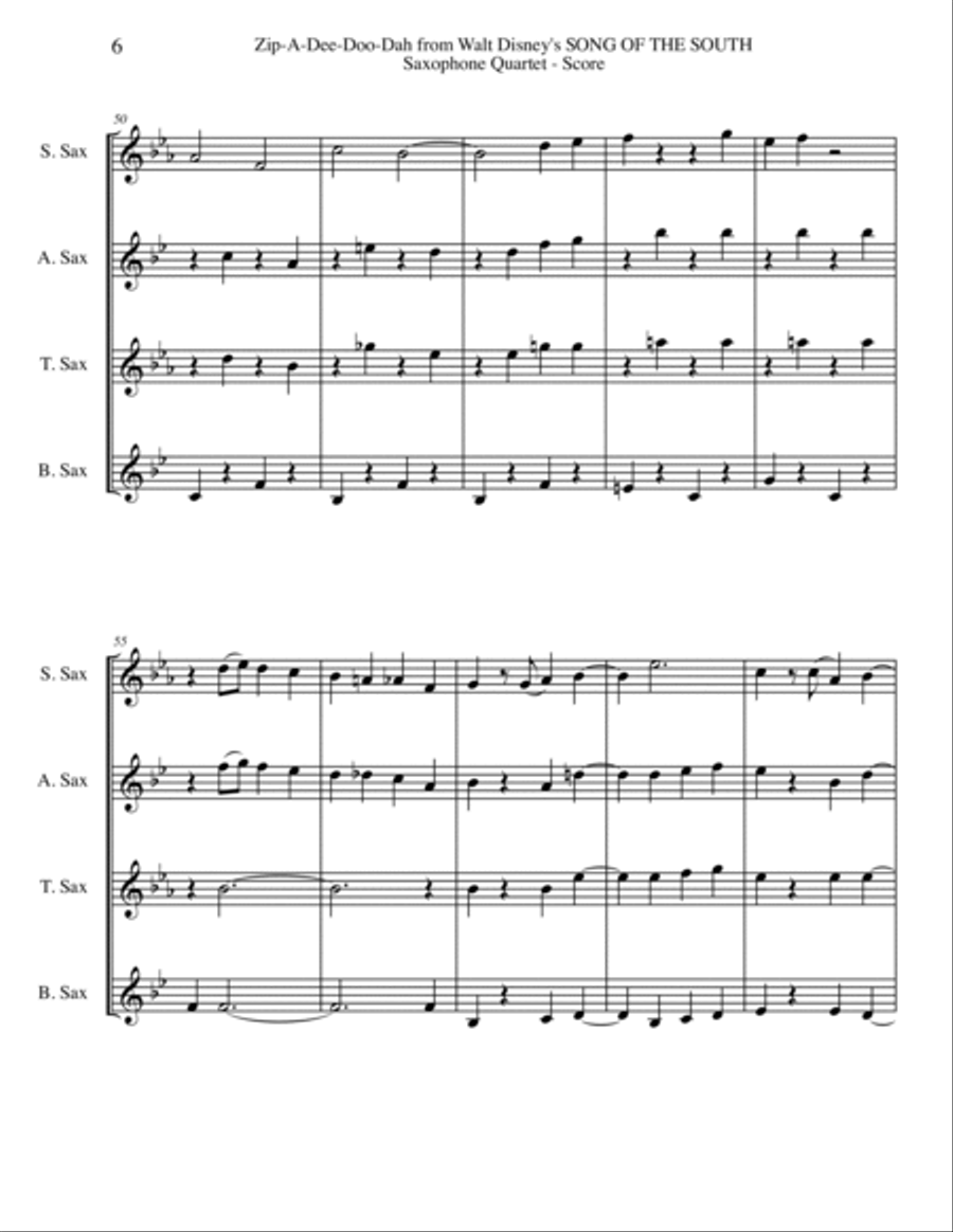 Zip-A-Dee-Doo-Dah Woodwind Quartet scores gallery preview page 6
