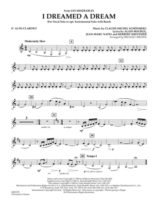 Book cover for I Dreamed a Dream (from "Les Miserables") - Eb Alto Clarinet