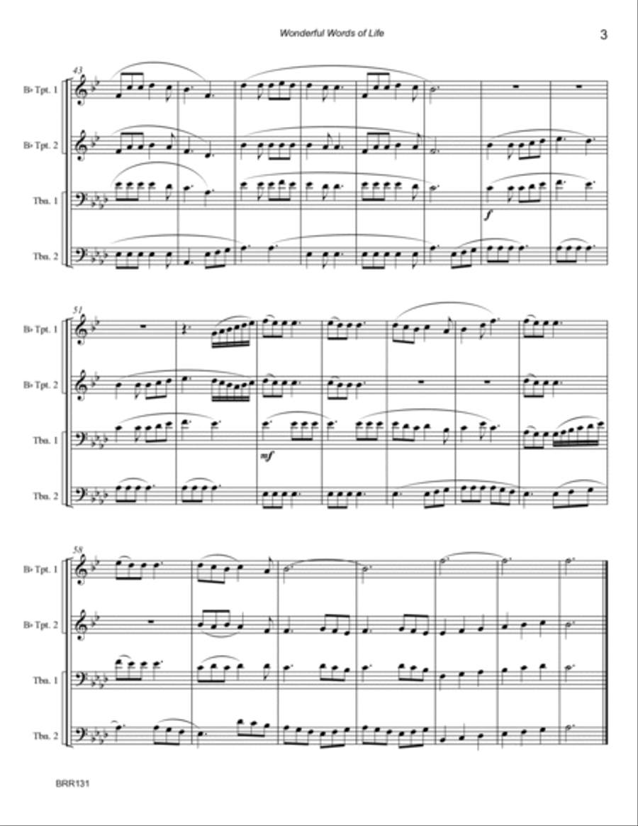 WONDERFUL WORDS OF LIFE (w/How Firm a Foundation) - BRASS QUARTET (unaccompanied) Brass Quartet scores gallery preview page 3