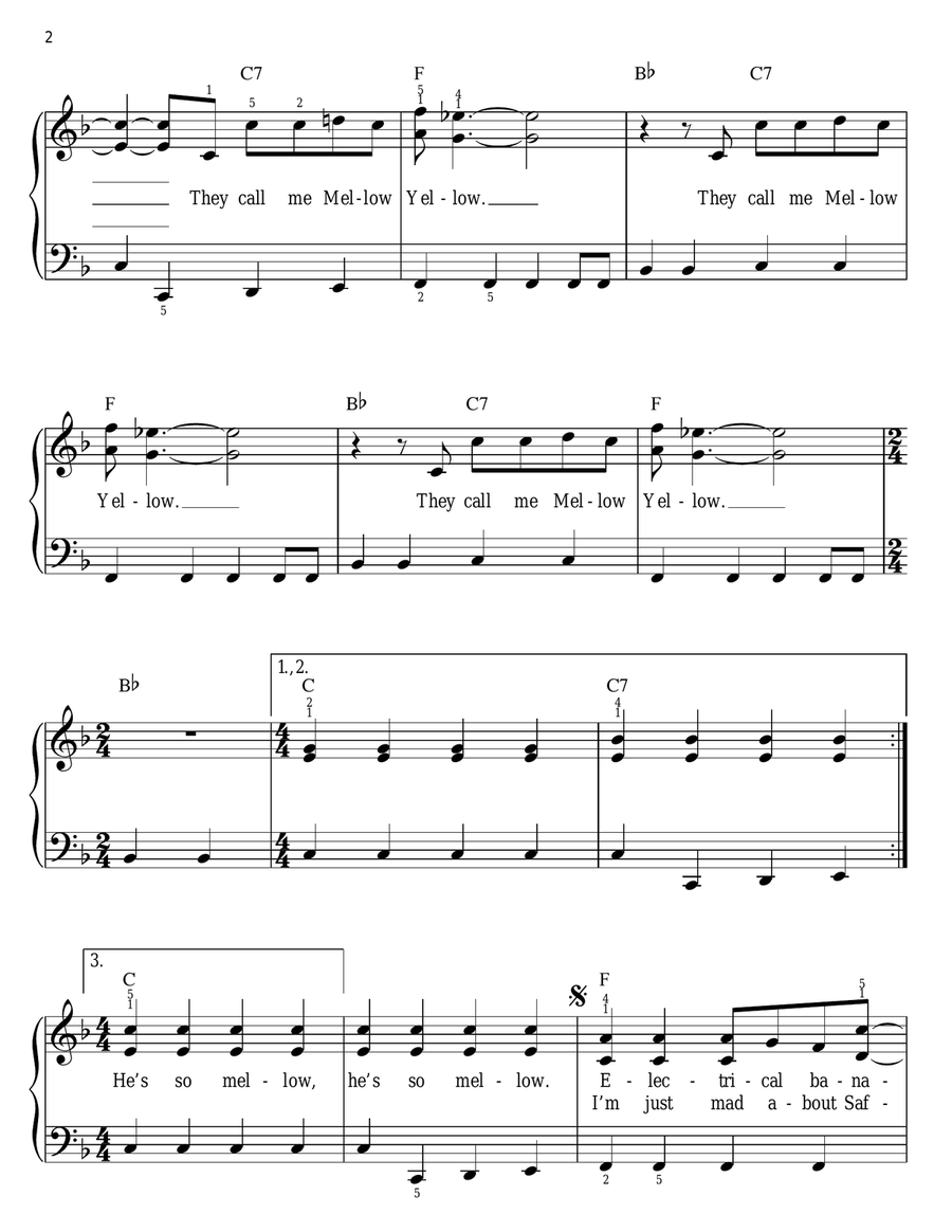 Mellow Yellow Easy Piano scores gallery preview page 2
