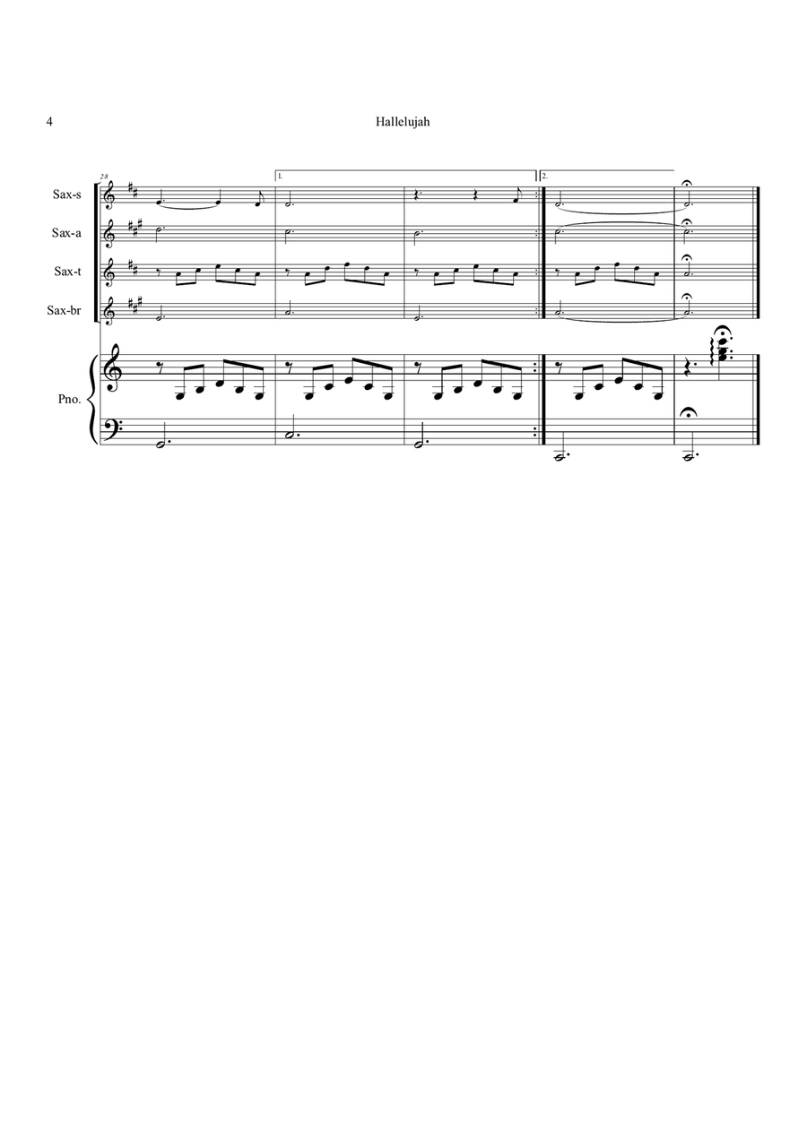 Hallelujah Saxophone Quartet scores gallery preview page 4