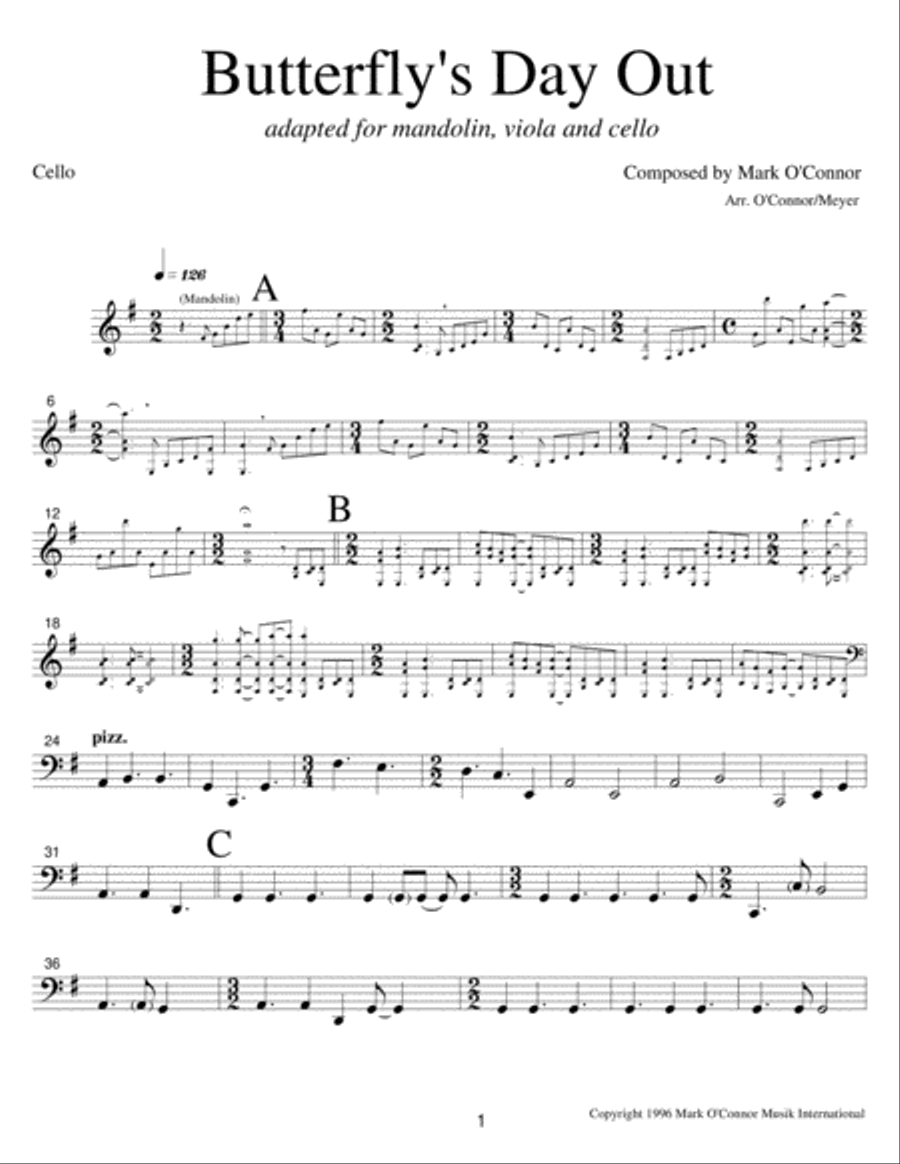 Butterfly's Day Out (cello part - mandolin/misc. instr., vla, cel) String Trio scores gallery preview page 4