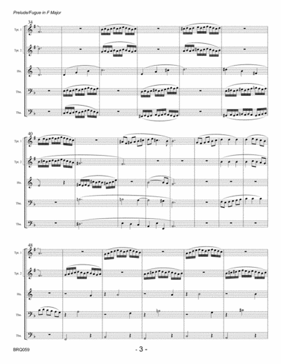 PRELUDE and FUGUE in F MAJOR (J.S. Bach) arranged for BRASS QUINTET image number null