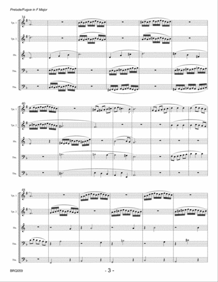 PRELUDE and FUGUE in F MAJOR (J.S. Bach) arranged for BRASS QUINTET Brass Quintet scores gallery preview page 3