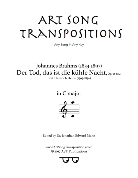 BRAHMS: Der Tod, das ist die kühle Nacht, Op. 96 no. 1 (transposed to C major)