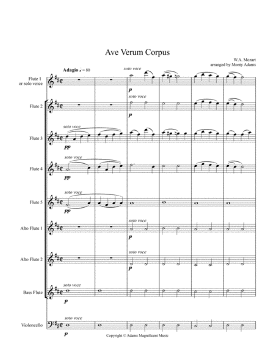 Ave Verum Corpus - Mozart for flute choir or solo voice and flute choir Flute Choir scores gallery preview page 1
