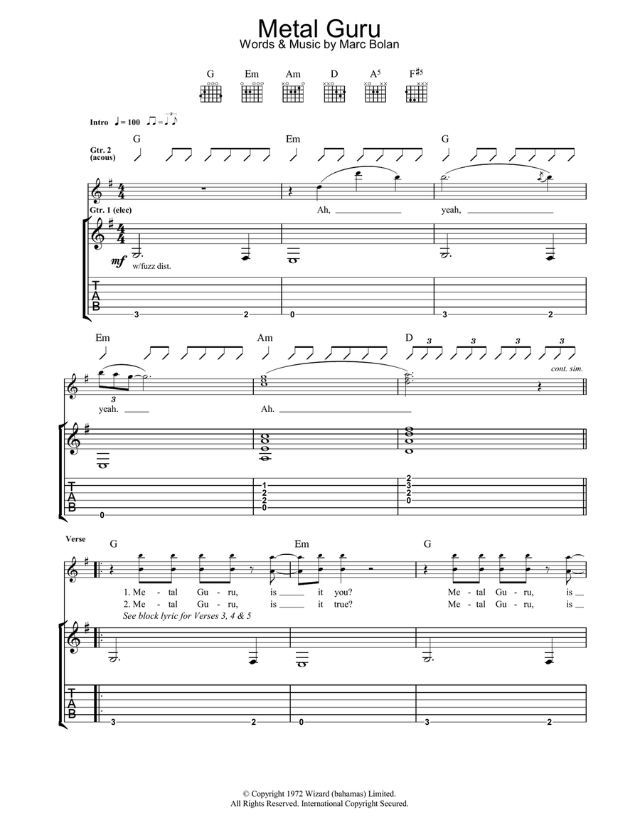 Metal Guru Acoustic Guitar scores gallery preview page 1