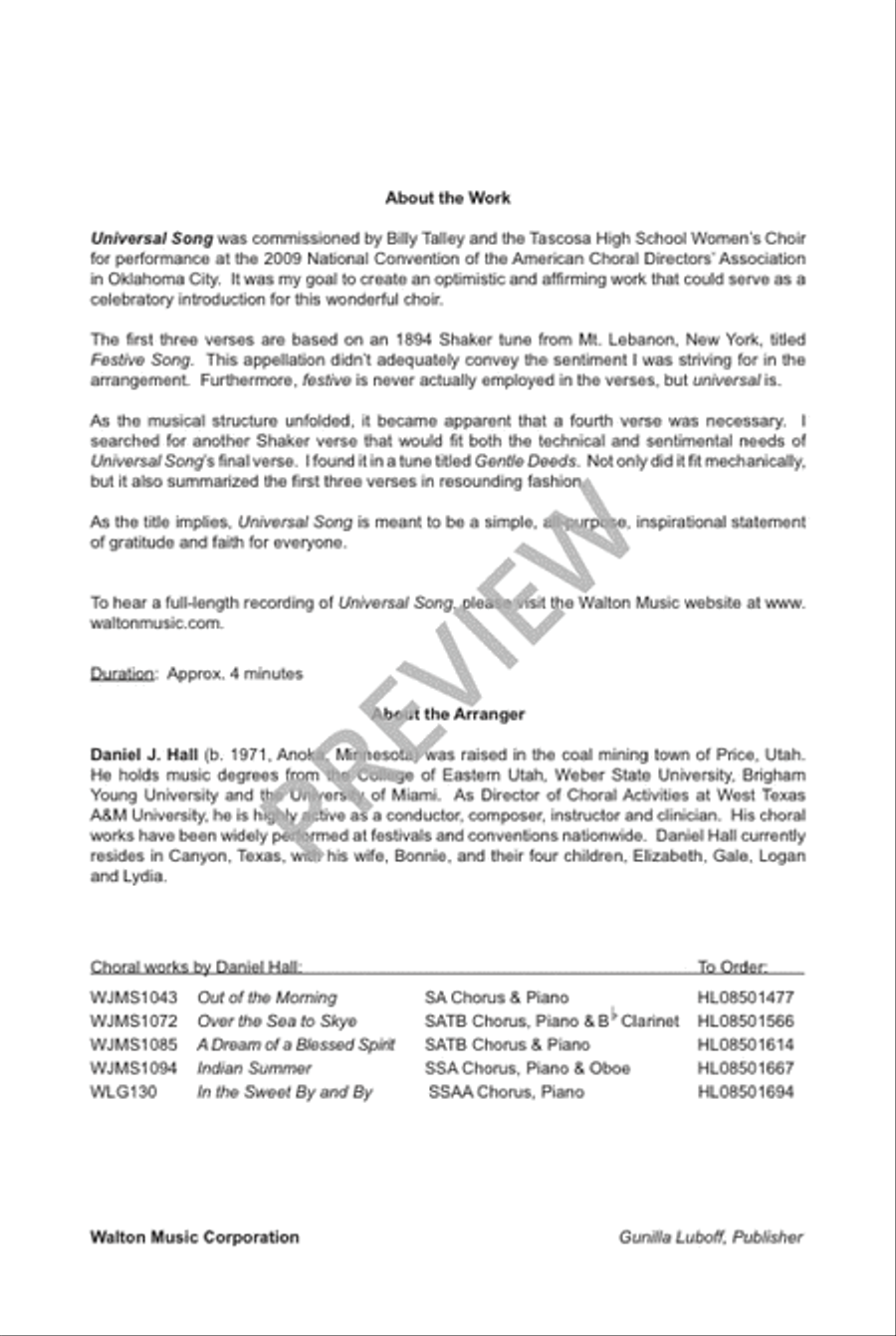 Universal Song Universal Song SSAA scores gallery preview page 3
