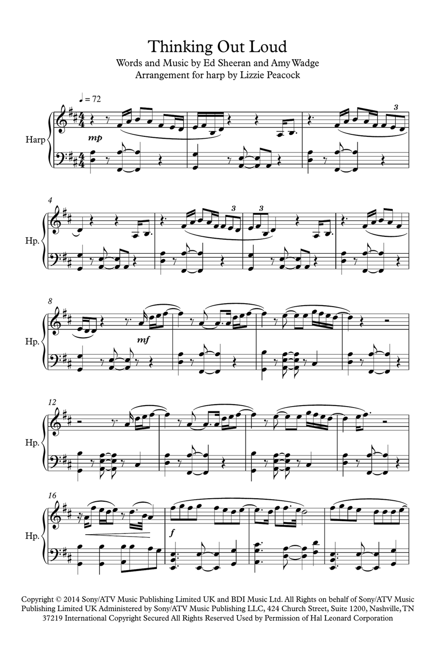 Thinking Out Loud Harp scores gallery preview page 1