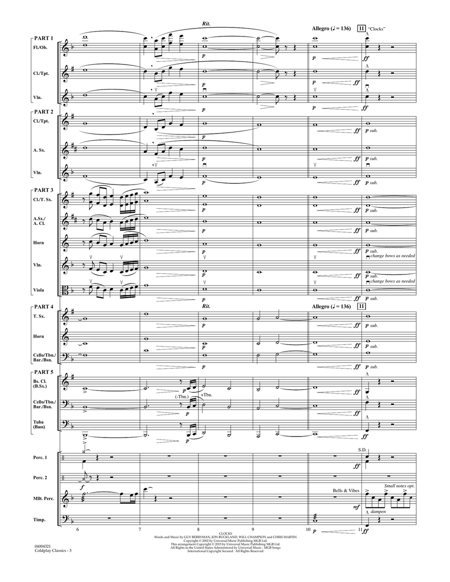 Coldplay Classics - Conductor Score (Full Score) Concert Band scores gallery preview page 3