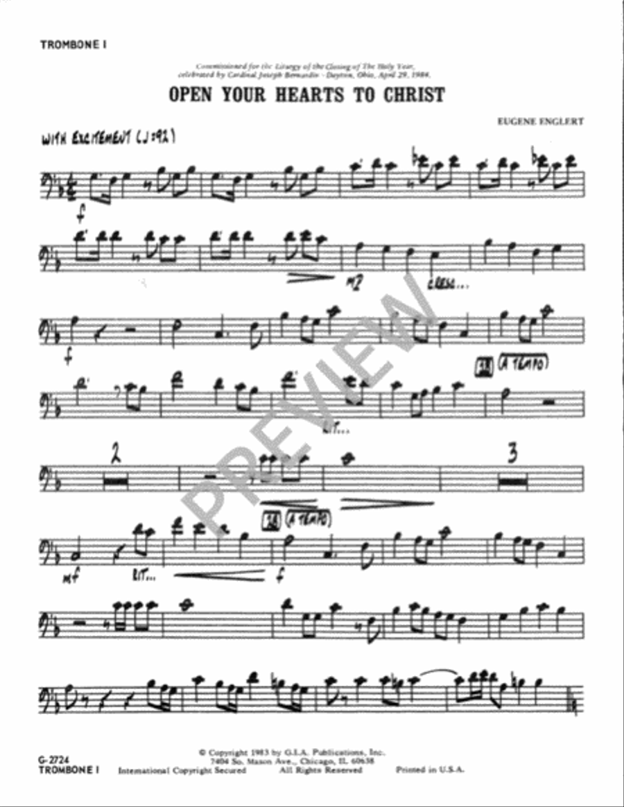 Open Your Hearts to Christ - Instrument edition Trombone scores gallery preview page 8