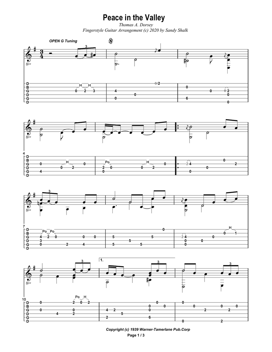 There'll Be Peace In The Valley For Me (tra.arr.) Guitar Tablature scores gallery preview page 1