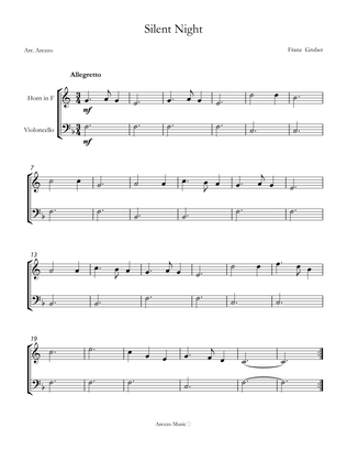 Silent Night carol for beginners sheet music for Horn and Cello