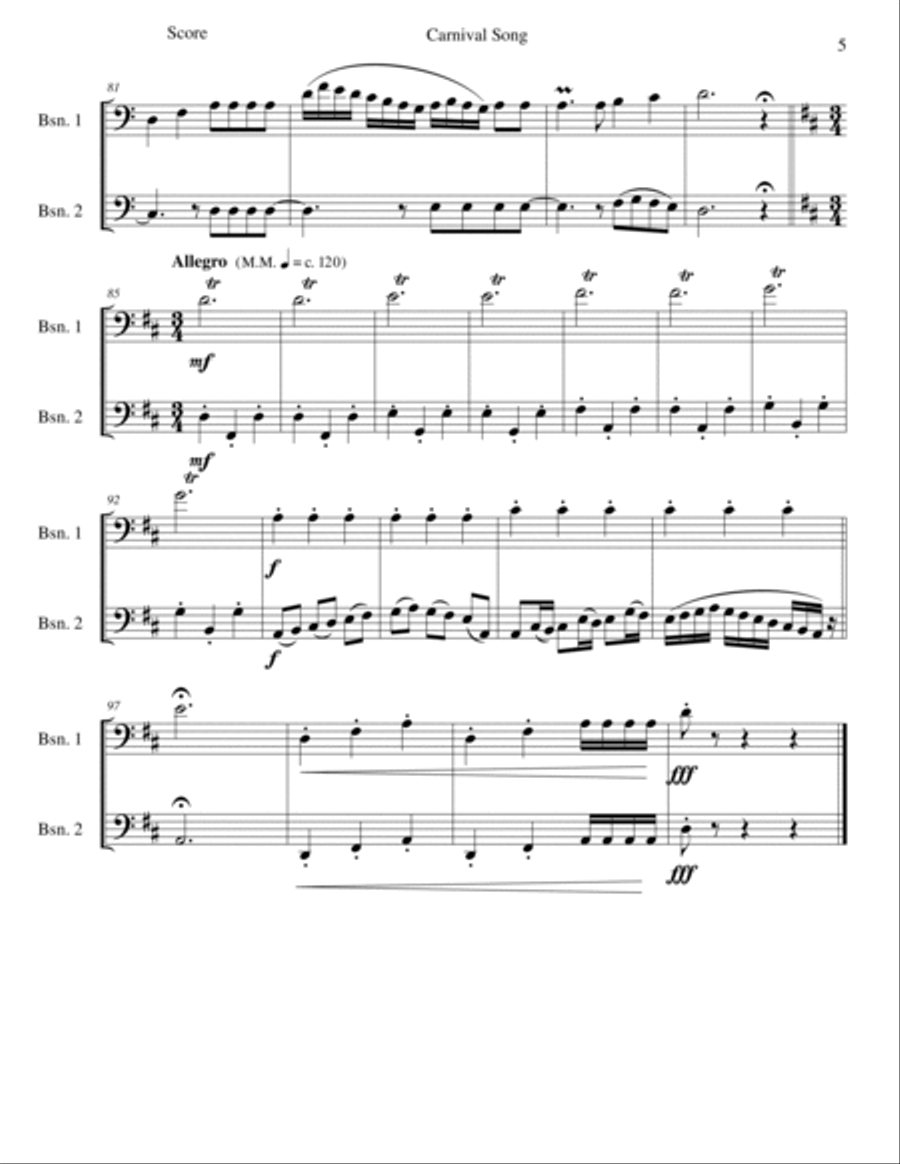 Carnival Song (We are going to the Carnival) for 2 bassoons Bassoon Solo scores gallery preview page 5