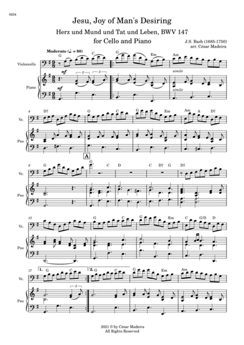 Jesu, Joy of Man's Desiring - Cello and Piano (Full Score) image number null