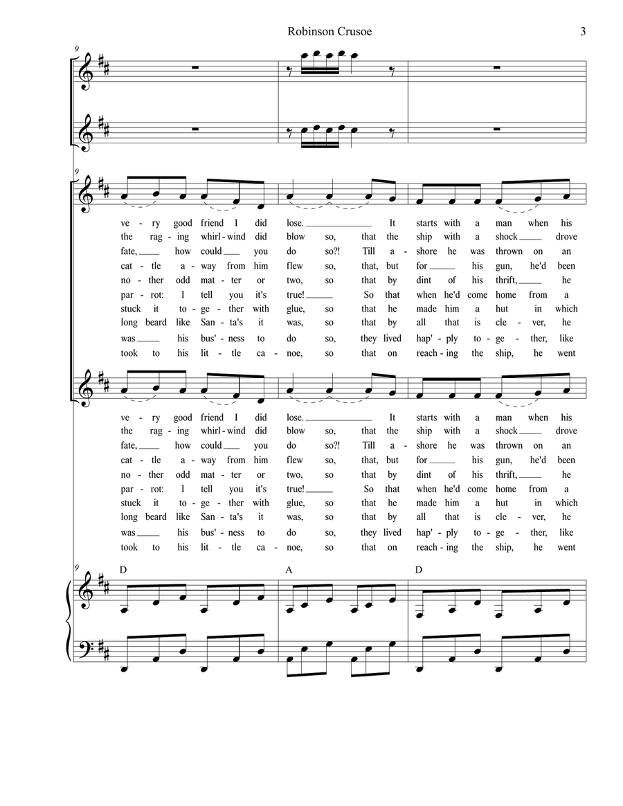 Robinson Crusoe (2-part children's choir) 2-Part scores gallery preview page 3