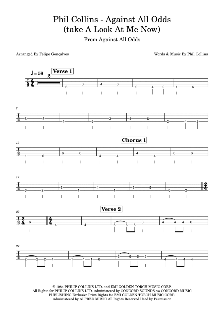 Against All Odds (Take A Look At Me Now) Guitar Tablature scores gallery preview page 1