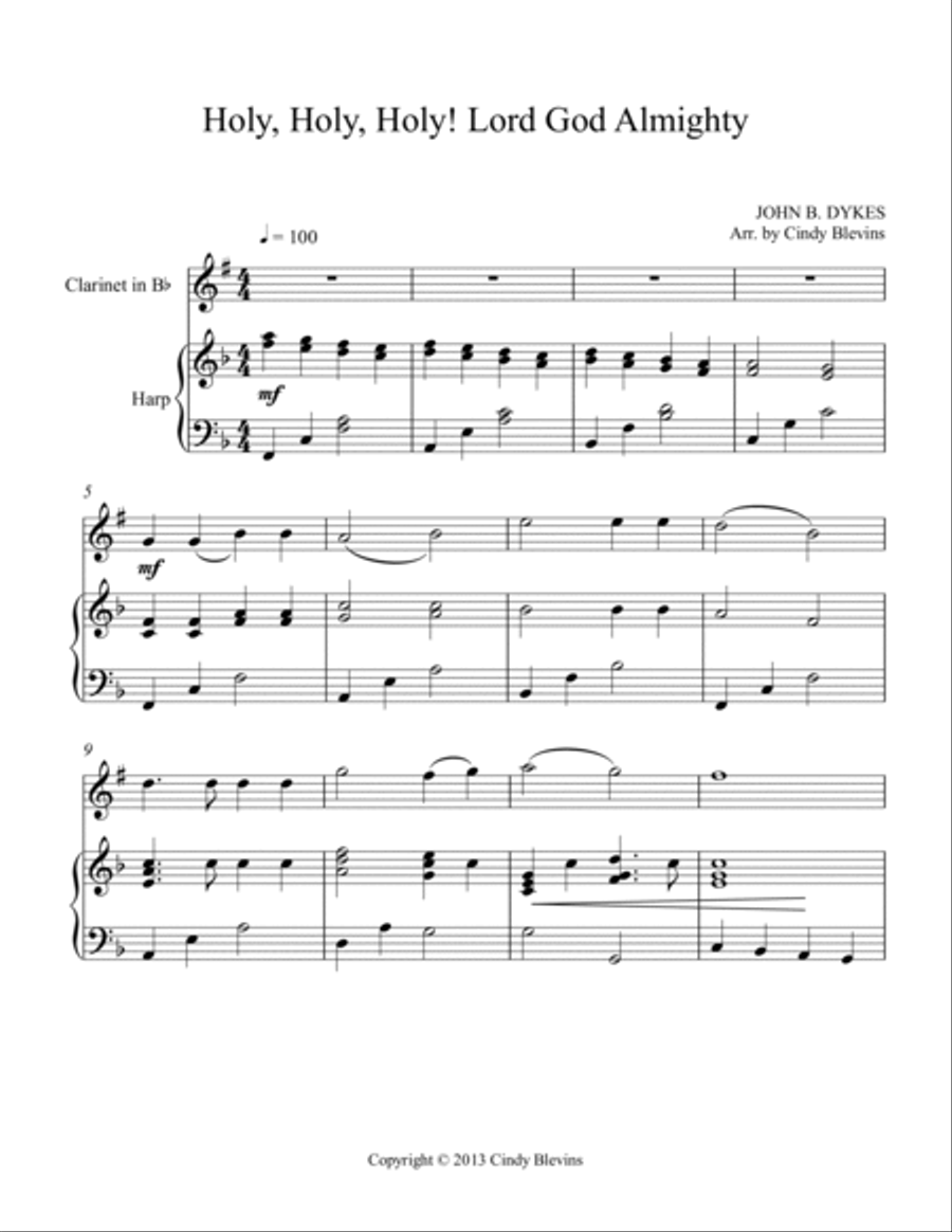Holy, Holy, Holy! Lord God Almighty, for Harp and Clarinet Clarinet scores gallery preview page 2