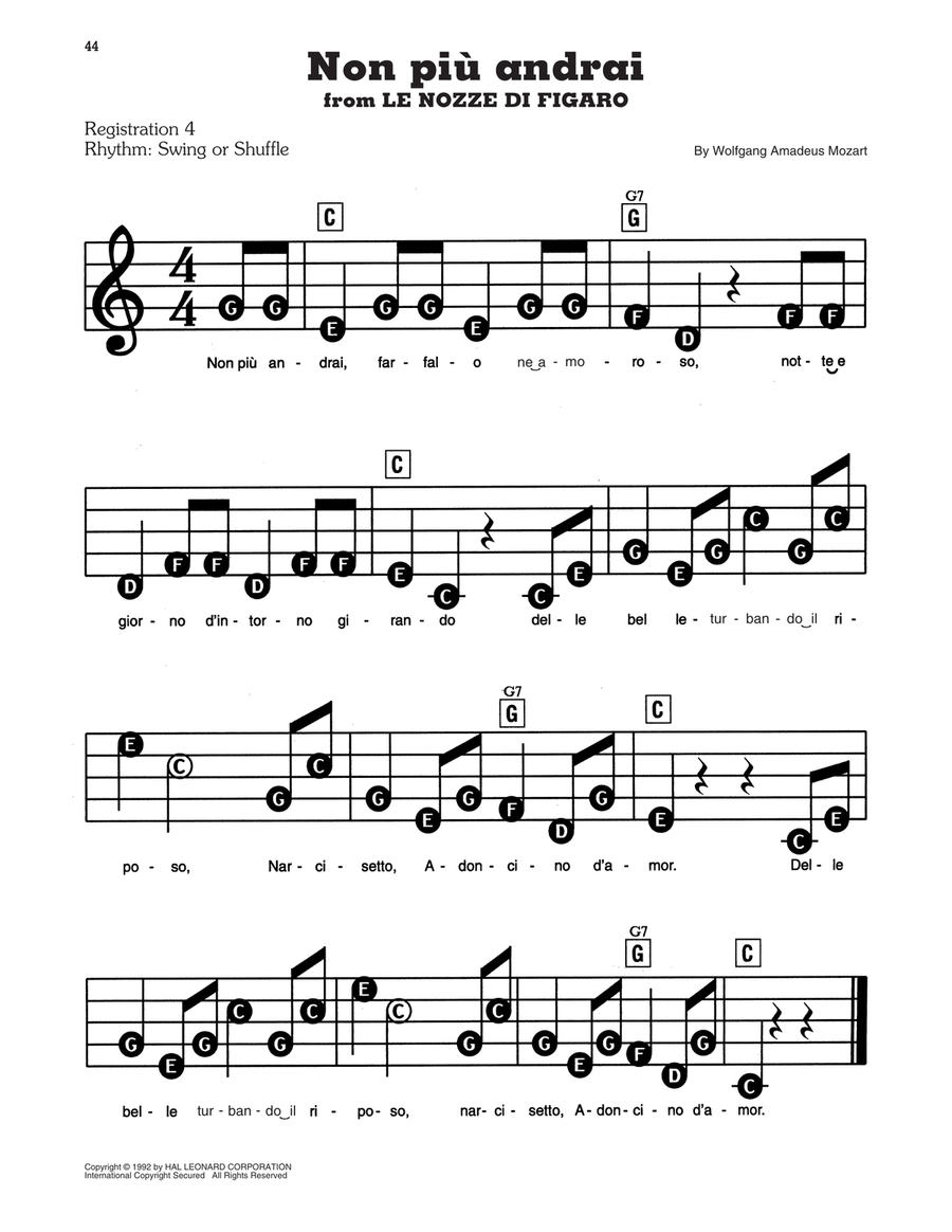 Non Piu Andrai (The Marriage Of Figaro) Electronic Keyboard scores gallery preview page 1