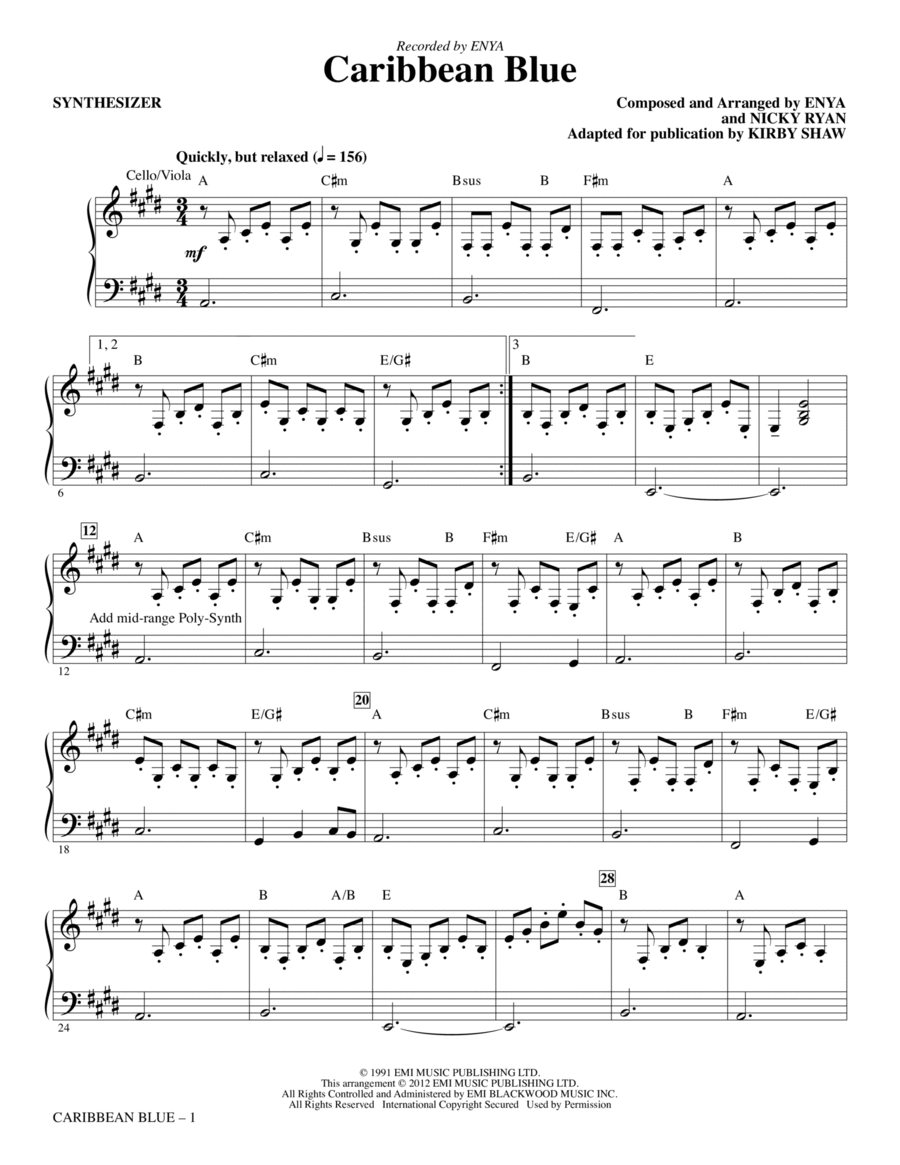 Caribbean Blue - Synthesizer Choir scores gallery preview page 1