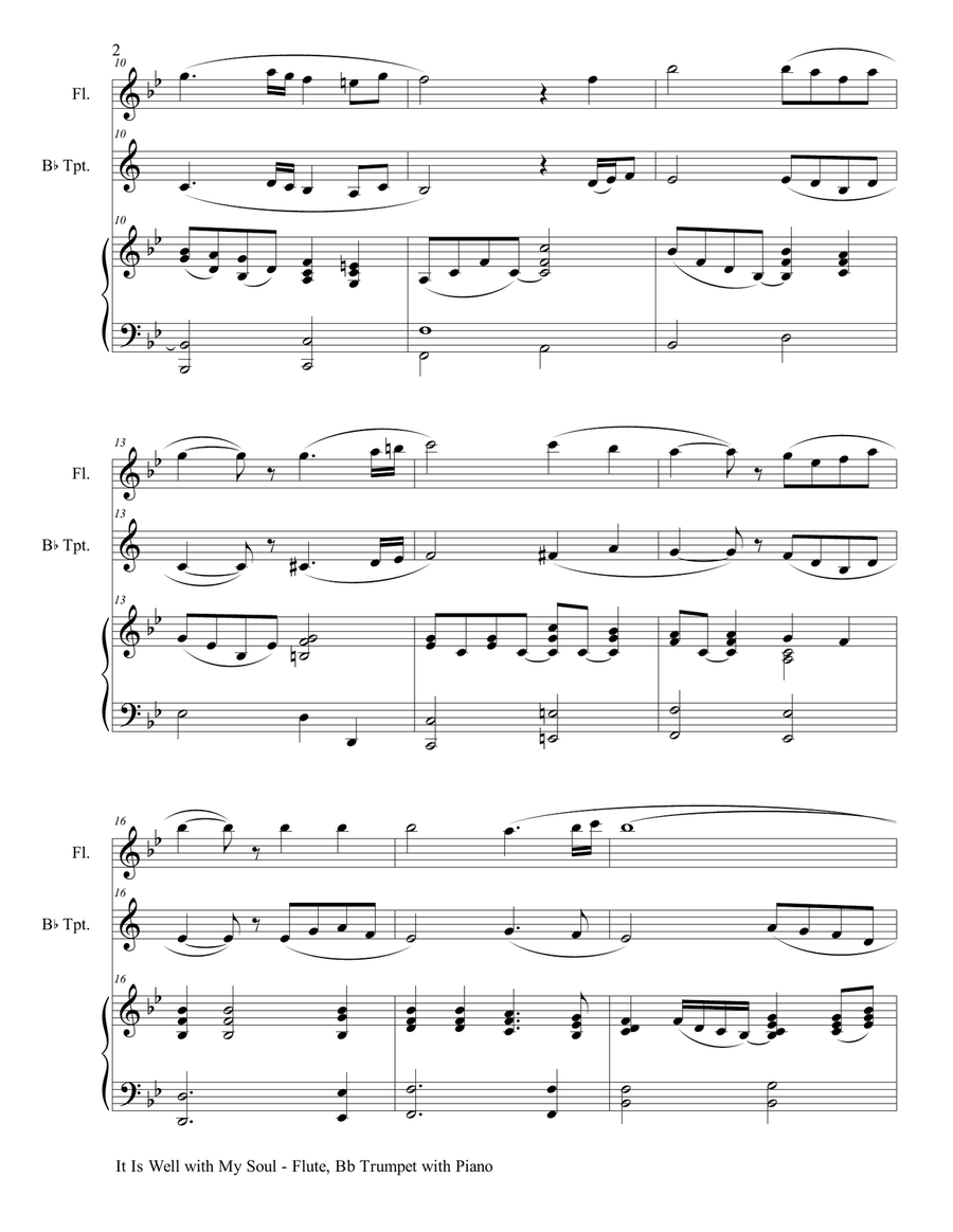IT IS WELL WITH MY SOUL (Trio - Flute & Bb Trumpet with Piano - Instrumental Parts Included) IT IS WELL WITH MY SOUL (Trio - Flute & Bb Trumpet with Piano - Instrumental Parts Included) Flute scores gallery preview page 3