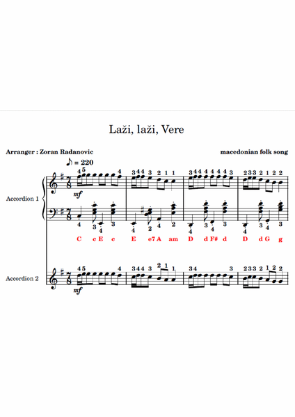 Laži, laži, Vere - for accordion duet + lyrics