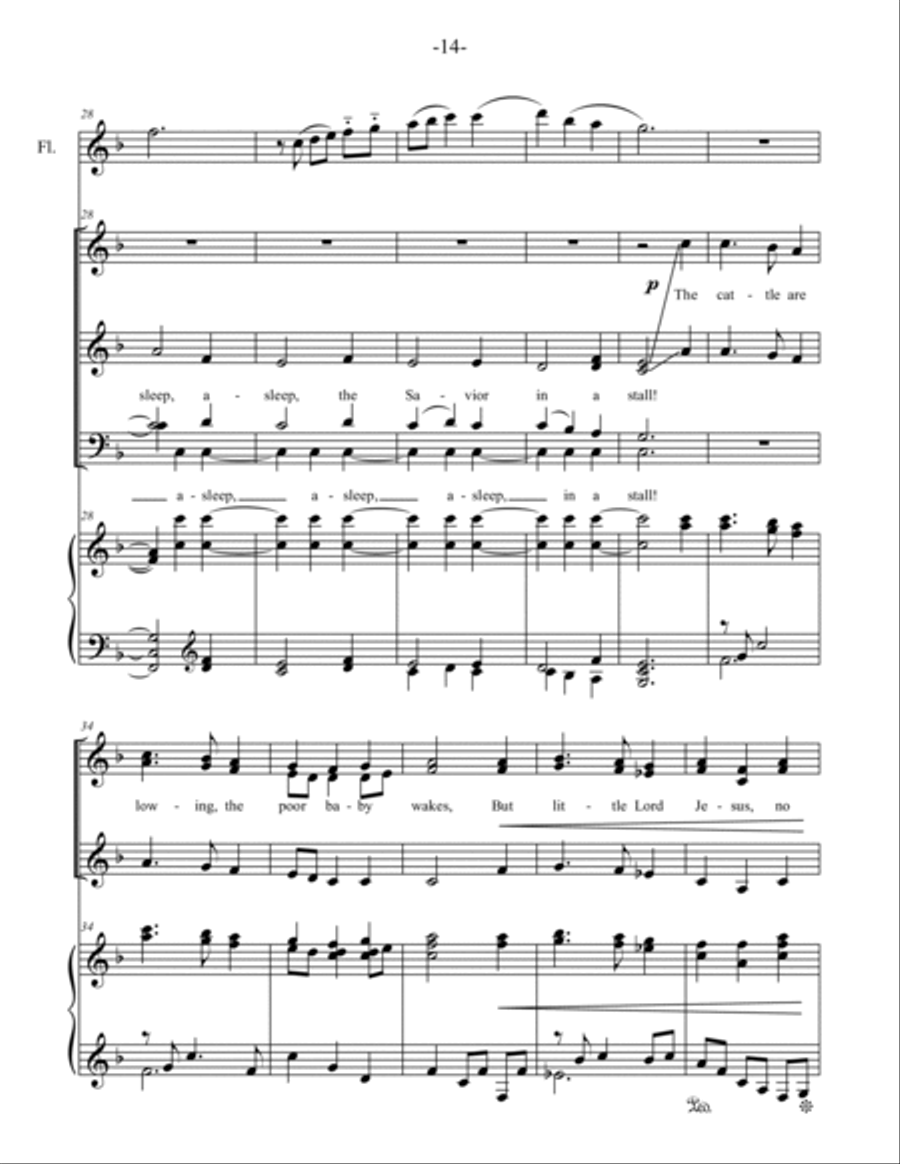 Away in a Manger for SSATB Choir, Piano and Flute Solo SSATB scores gallery preview page 4