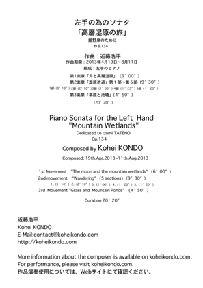 Piano Sonata for the Left Hand "Mountain Wetlands" Dedicated to Izumi TATENO Op.134