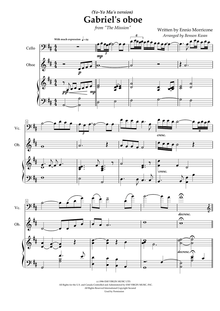 Gabriel's Oboe Cello scores gallery preview page 1