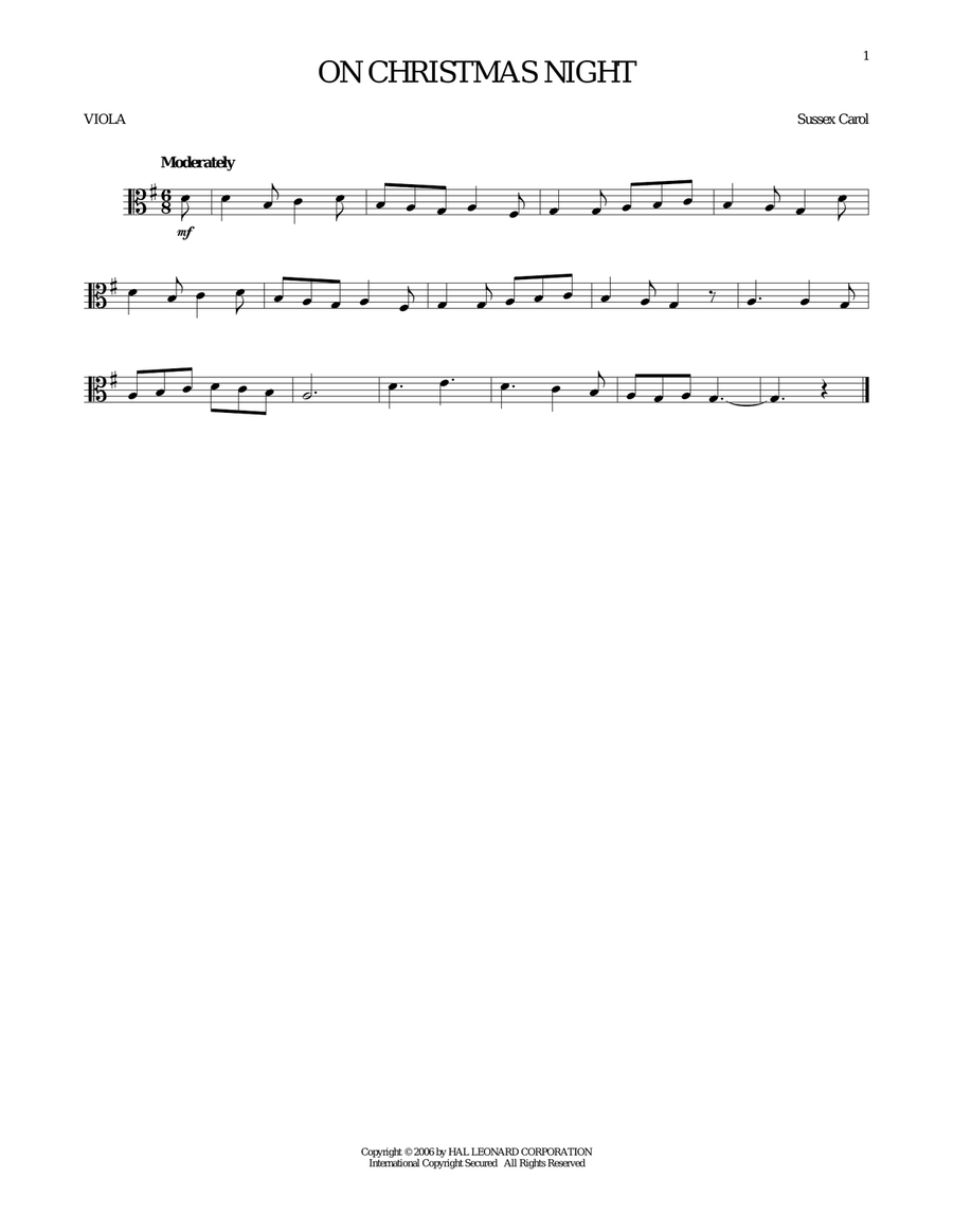 On Christmas Night On Christmas Night Viola Solo scores gallery preview page 1