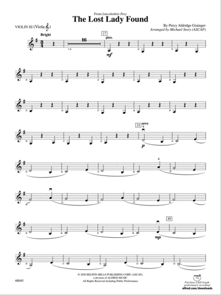 The Lost Lady Found: 3rd Violin (Viola [TC]) String Orchestra scores gallery preview page 1