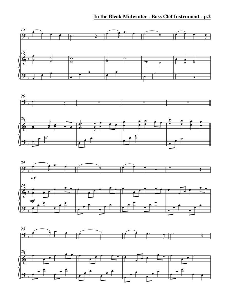 In the Bleak Midwinter (Solo Euphonium & Piano) Euphonium scores gallery preview page 3