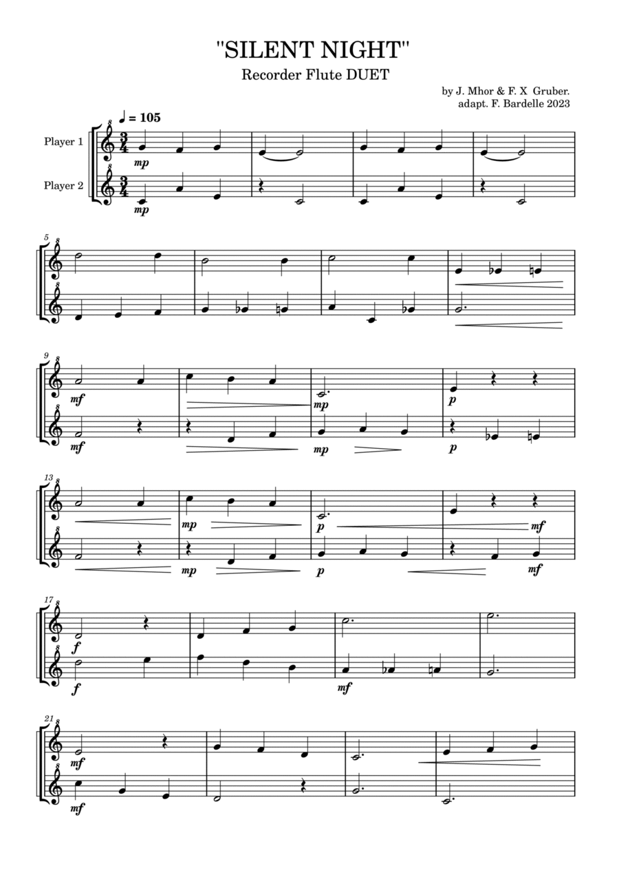 SILENT NIGHT Woodwind Duet scores gallery preview page 1