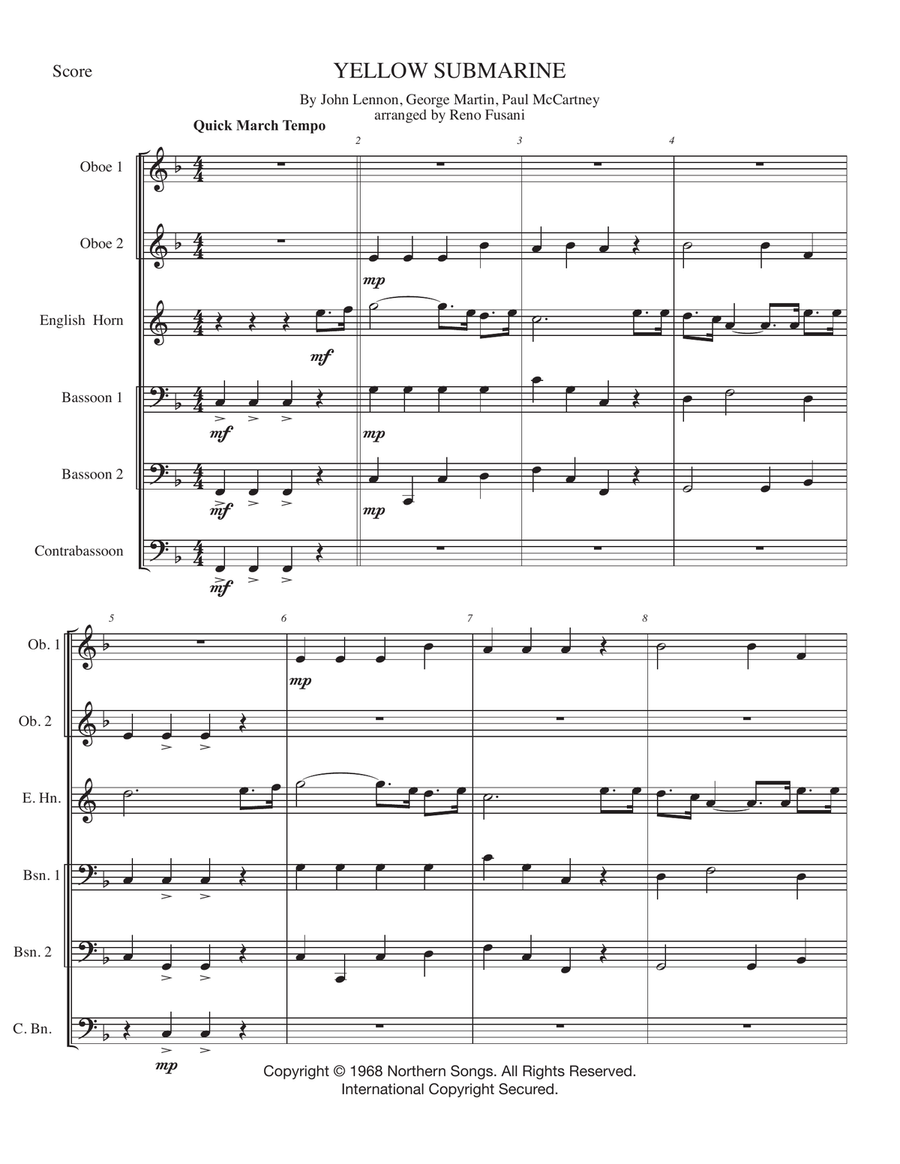 Yellow Submarine (pepperland/yellow Submarine In Pepperland) Woodwind Ensemble scores gallery preview page 1