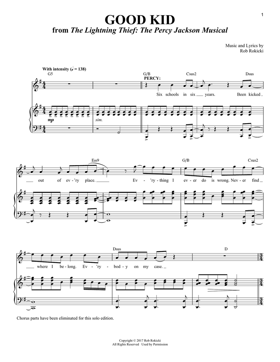 Good Kid [Solo version] (from The Lightning Thief: The Percy Jackson Musical) Voice scores gallery preview page 1