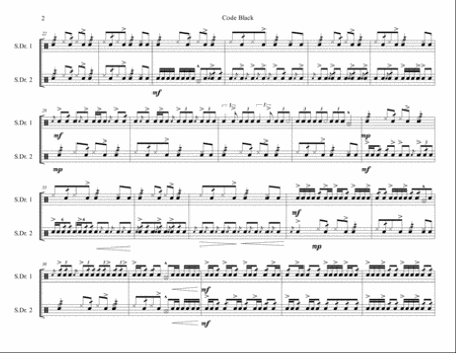 Code Black - Marching Snare Duet Marching Band scores gallery preview page 2