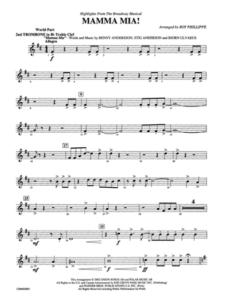Mamma Mia! -- Highlights from the Broadway Musical: (wp) 2nd B-flat Trombone T.C.