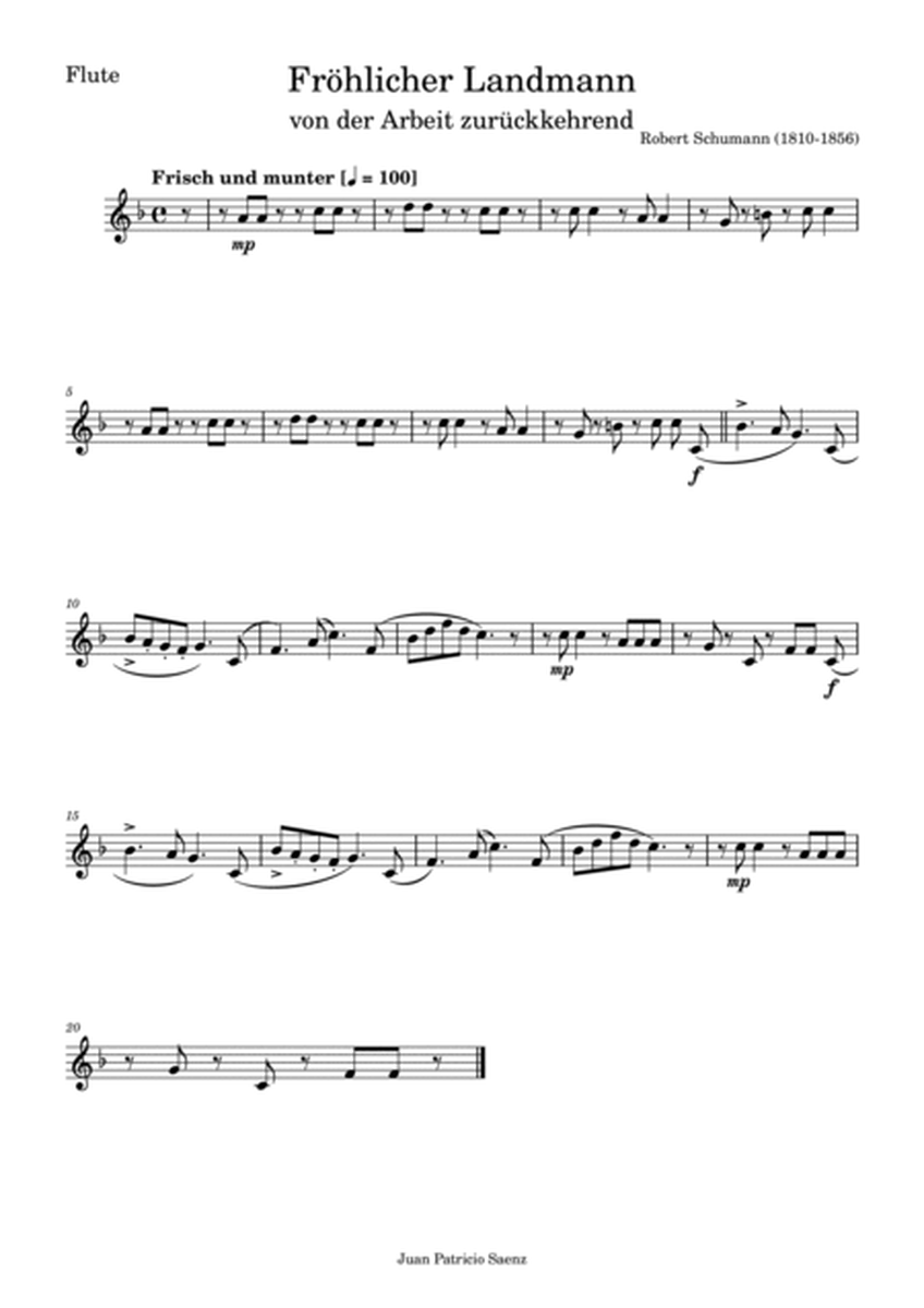 Schumann, R: Album for the Young - The Merry Farmer - Intermediate Woodwind Quartet Arrangement