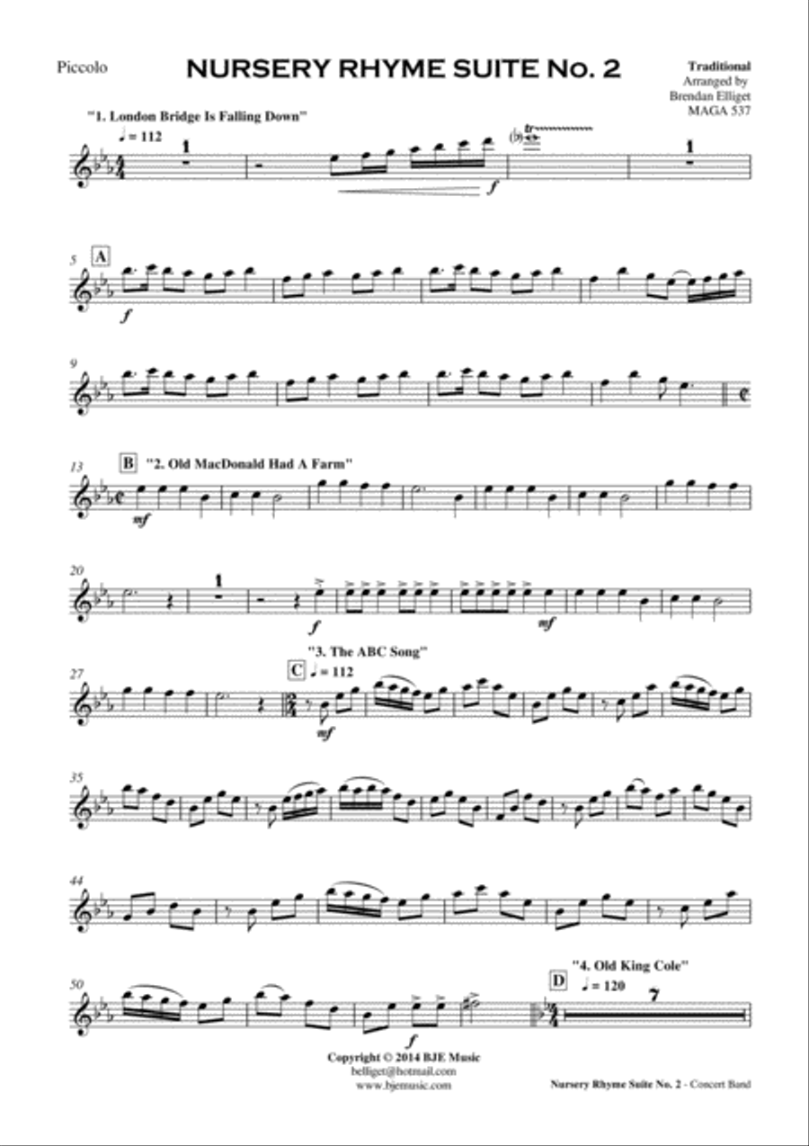 Nursery Rhyme Suite No. 2 - Concert Band Score and parts image number null