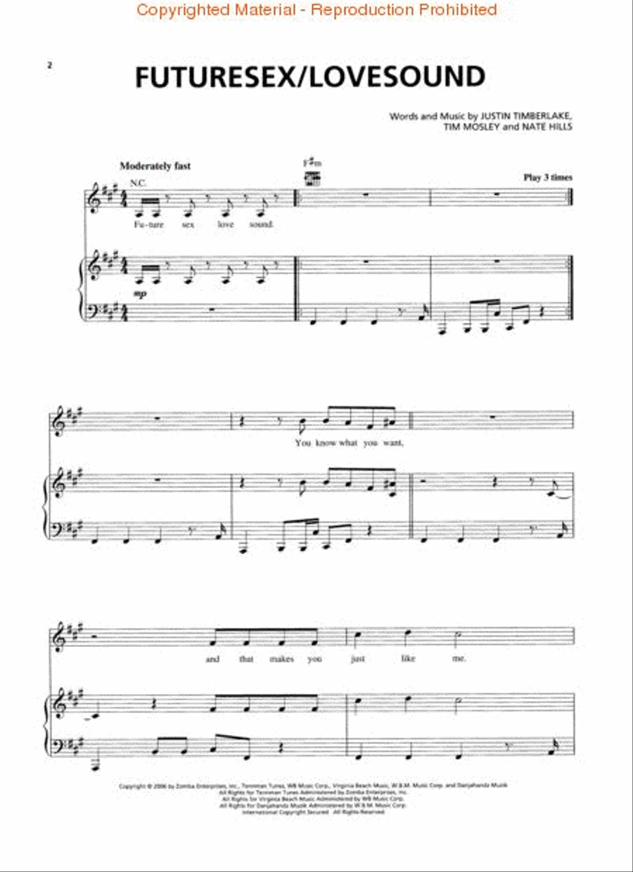 Justin Timberlake - FutureSex/LoveSounds Piano, Vocal, Guitar scores gallery preview page 2
