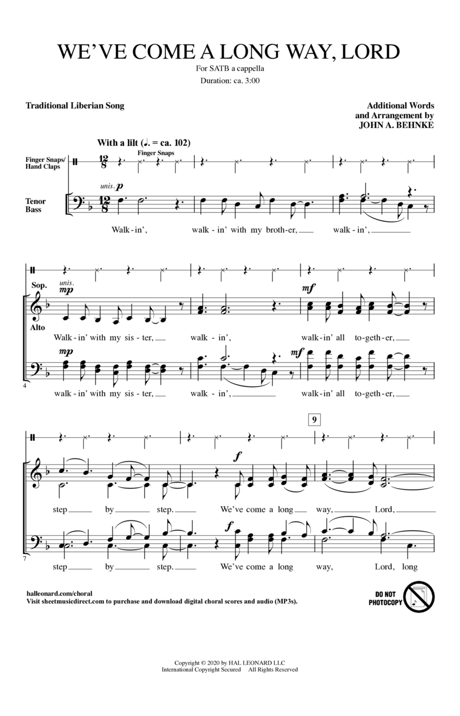 We've Come A Long Way, Lord (arr. John A. Behnke) 4-Part scores gallery preview page 1