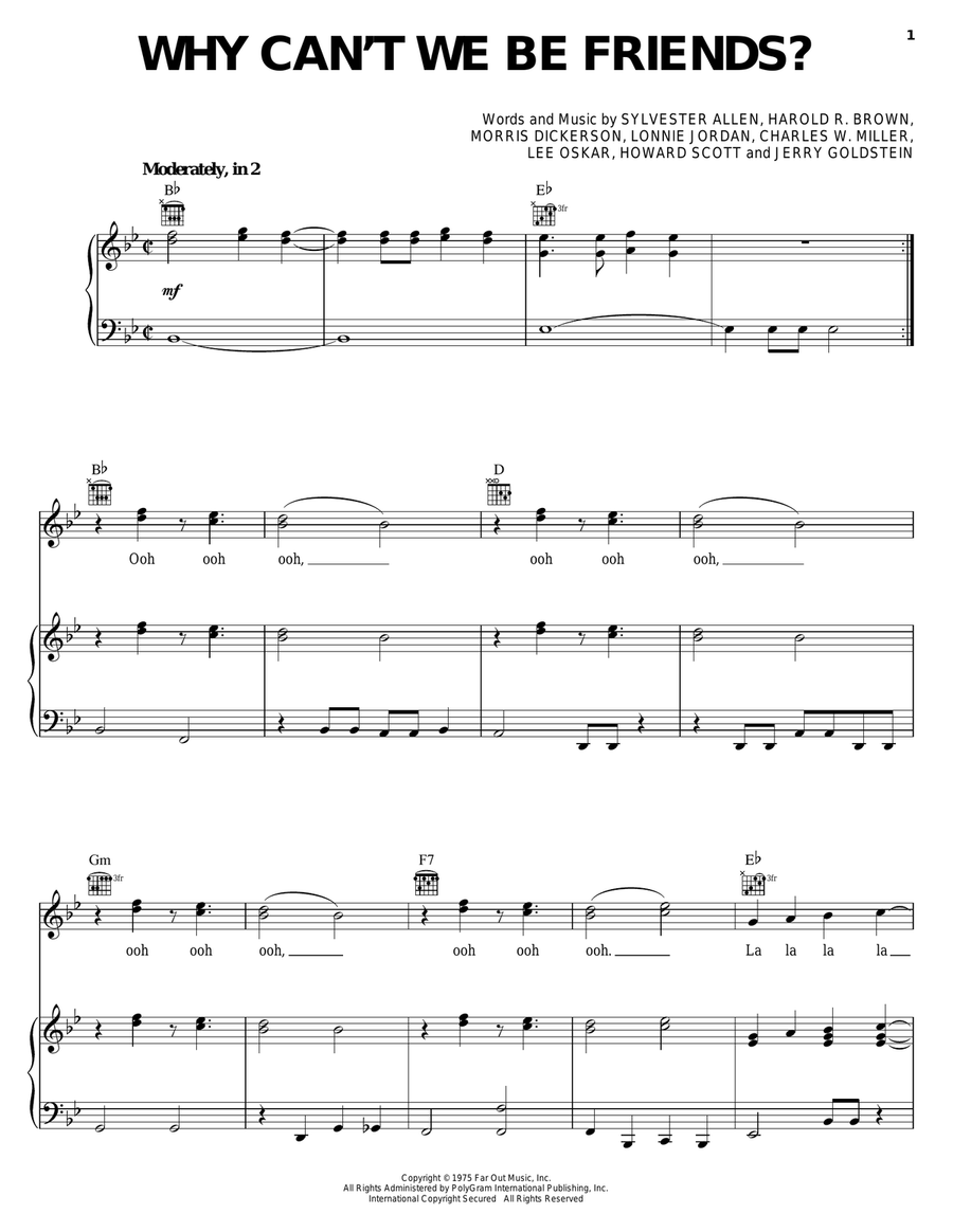 Why Can't We Be Friends Piano, Vocal, Guitar scores gallery preview page 1