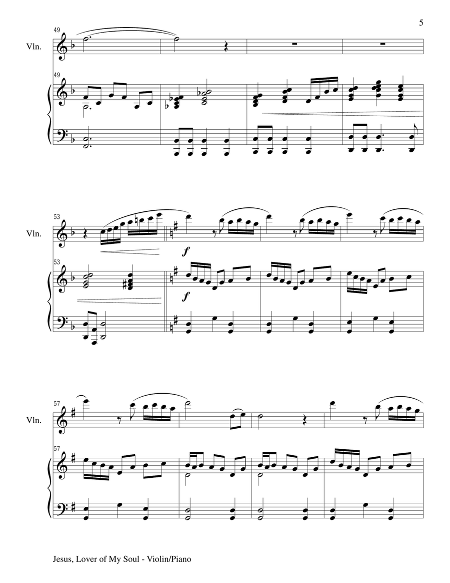 JESUS, LOVER OF MY SOUL (Violin/Piano and Violin Part) Violin Solo scores gallery preview page 5